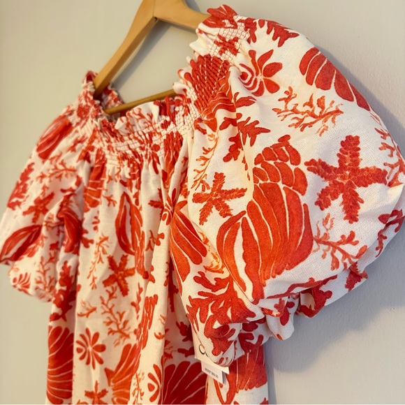 NWT, CeCe, Orange and White Blouse, Puffed Sleeves, Women's Size Medium - Picture 5 of 11